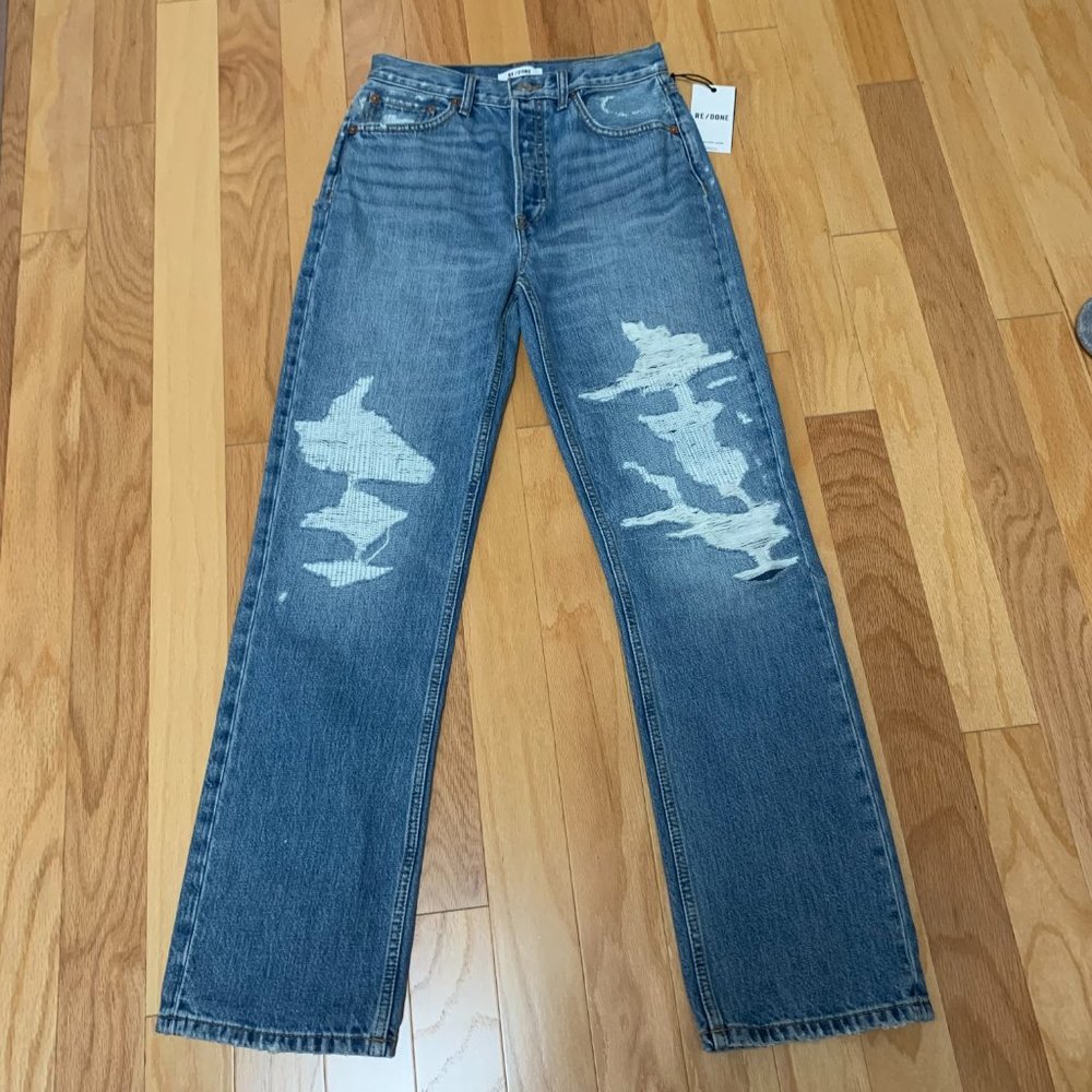 ReDone High Rise Loose Jeans in Mended Destroyed  Size 26 NWT